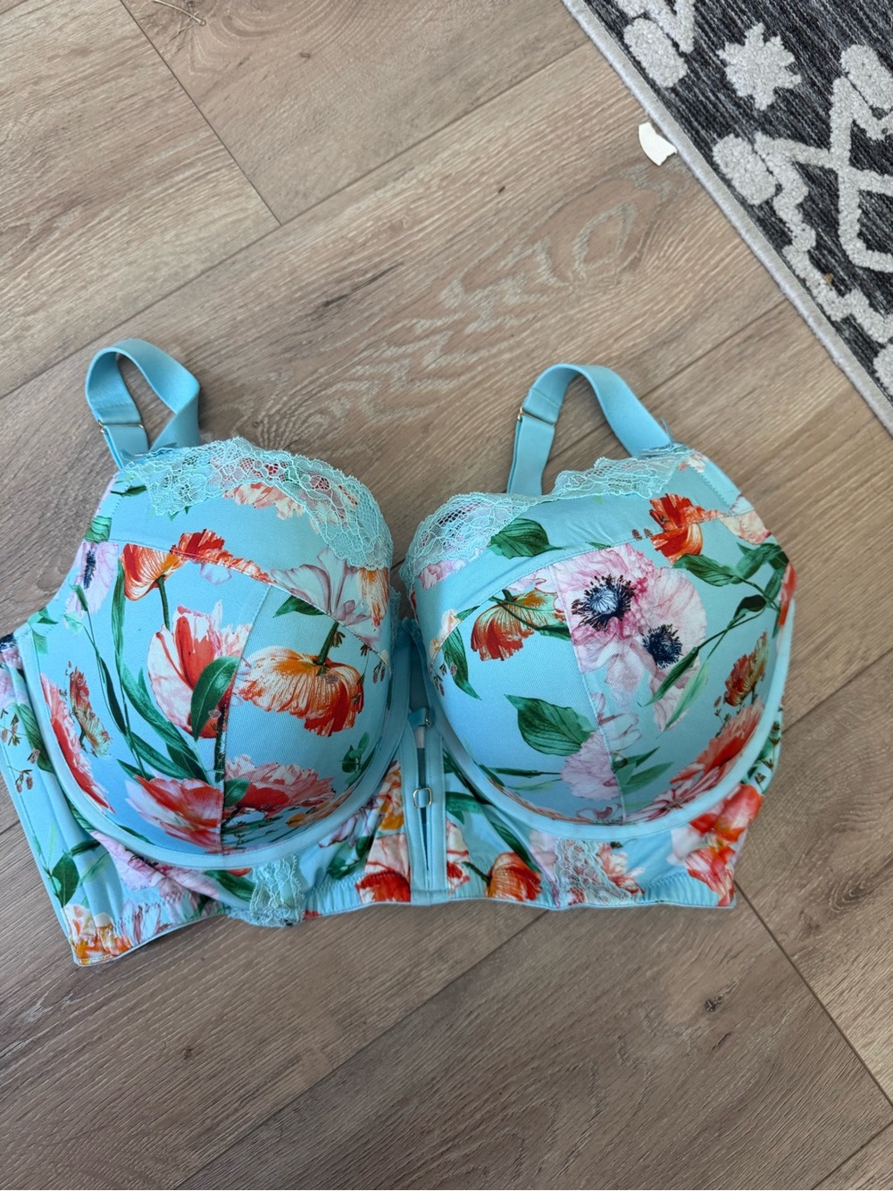 Cacique Aqua Floral Lace Trim Push-Up Bra